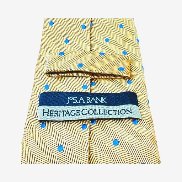 JOS A BANK Heritage Collection Mens Gold Blue Dots Silk Tie L 60 in W 3-1/8in - Picture 3 of 6